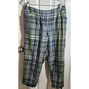 Talbots Womens Petite Silk Ankle‎ Pants 14W Blue Green Plaid High Waist